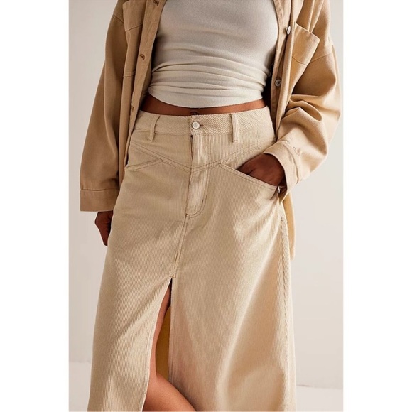 NEW Free People We The Free Come As You Are Cord Cream Beechwood Maxi Skirt 6 - Picture 4 of 13